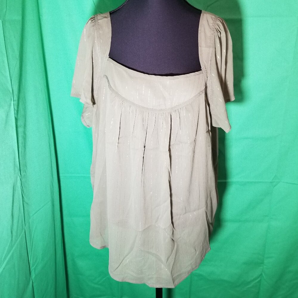 Torrid Olive Green Gold Stripes Flutter Sleeve Womens Plus Size 00 Boho Peasant